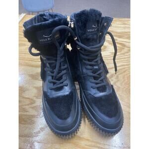 Voile Blanche Womens 38 Black Leather Shearling Lace Up Round Toe Ankle Booties